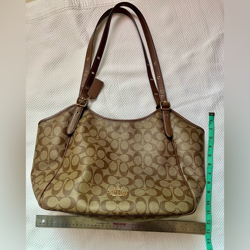 COACH Meadow Shoulder Bag Signature Canvas Khaki Saddle CM076 - Picture 11 of 16